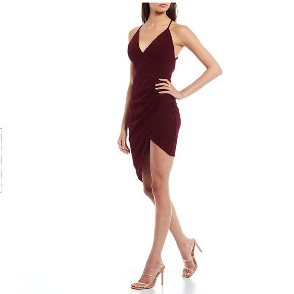 Spaghetti Strap V-Neck Asymmetric Bodycon Dress - Picture 2 of 12